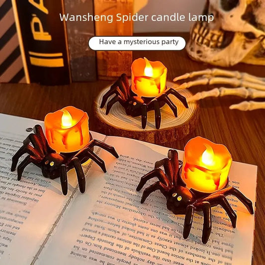 Halloween Led Electronic Glowing Spider Candle Lamp Party Atmosphere Decorative Ornament Photography Props